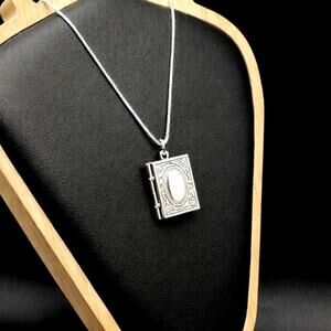 925 Sterling Silver Necklace W/ Ornate Locket Book Valentine's Birthday Gift NEW